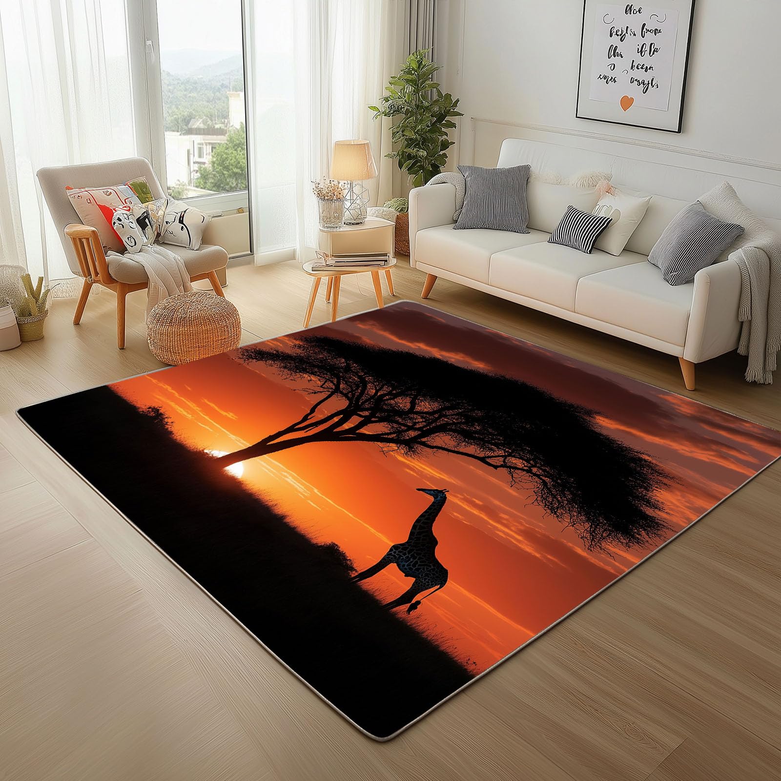 Rug chambre moderne au style jungle avec grand paillasson entrée assorti