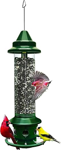 Squirrel Buster Plus Squirrel-proof Bird Feeder w/Cardinal Ring and 6 Feeding Ports, 5.1-pound Seed Capacity, Adjustable, Pole-mountable (POLE ADAPTOR SOLD SEPARATELY), Green