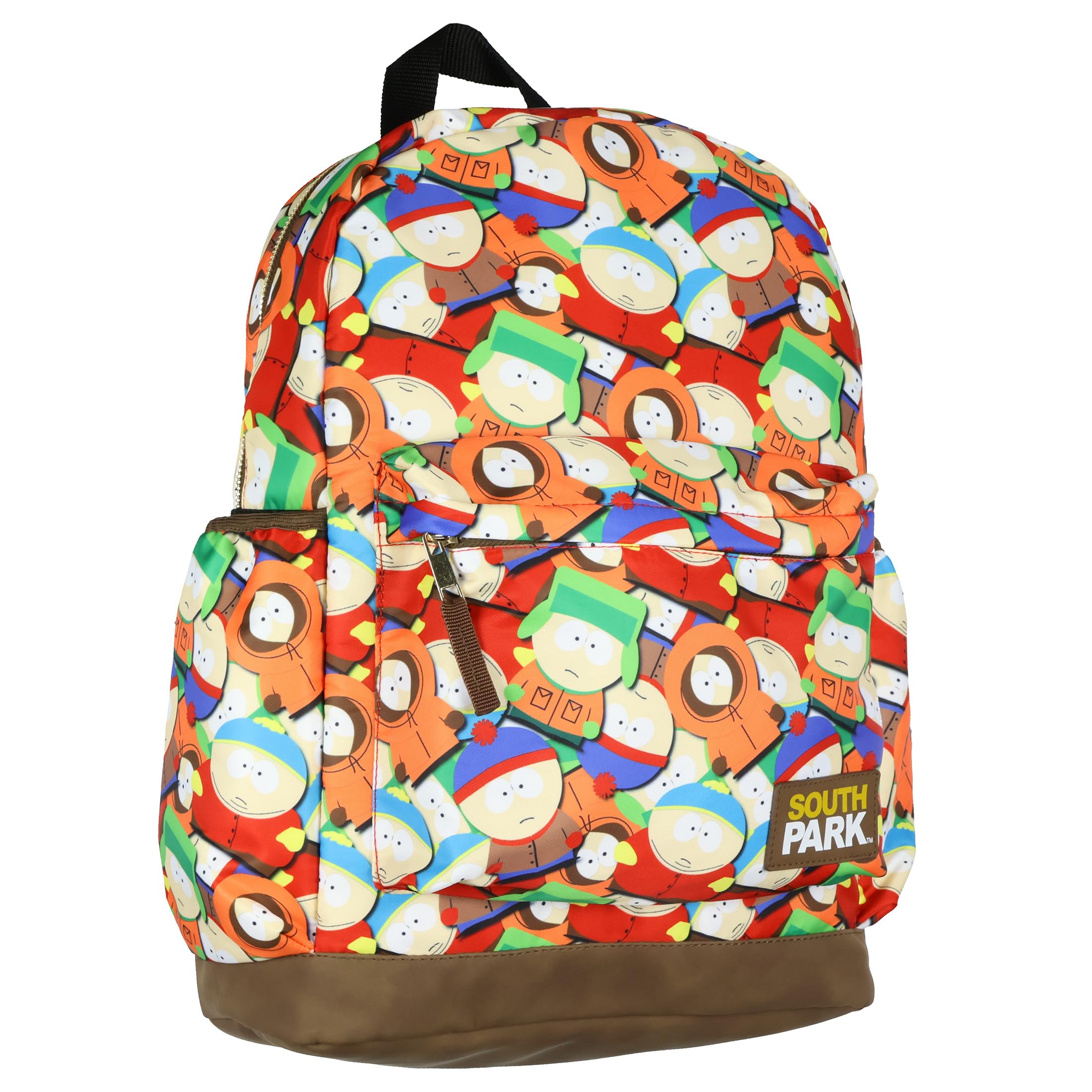 South Park Backpack Cartman Kenny Kyle Stan Print 16" Travel School Book Bag with Laptop Tech Sleeve Faux Leather Bottom