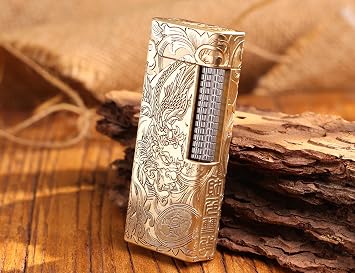 WDMART- H59 Brass Mechanical Trench Lighter Retro Soft Flame Oil Lighter Cool Open Flame Kerosene Lighters one Click lid Opening ModelFlame Spirit CSJS