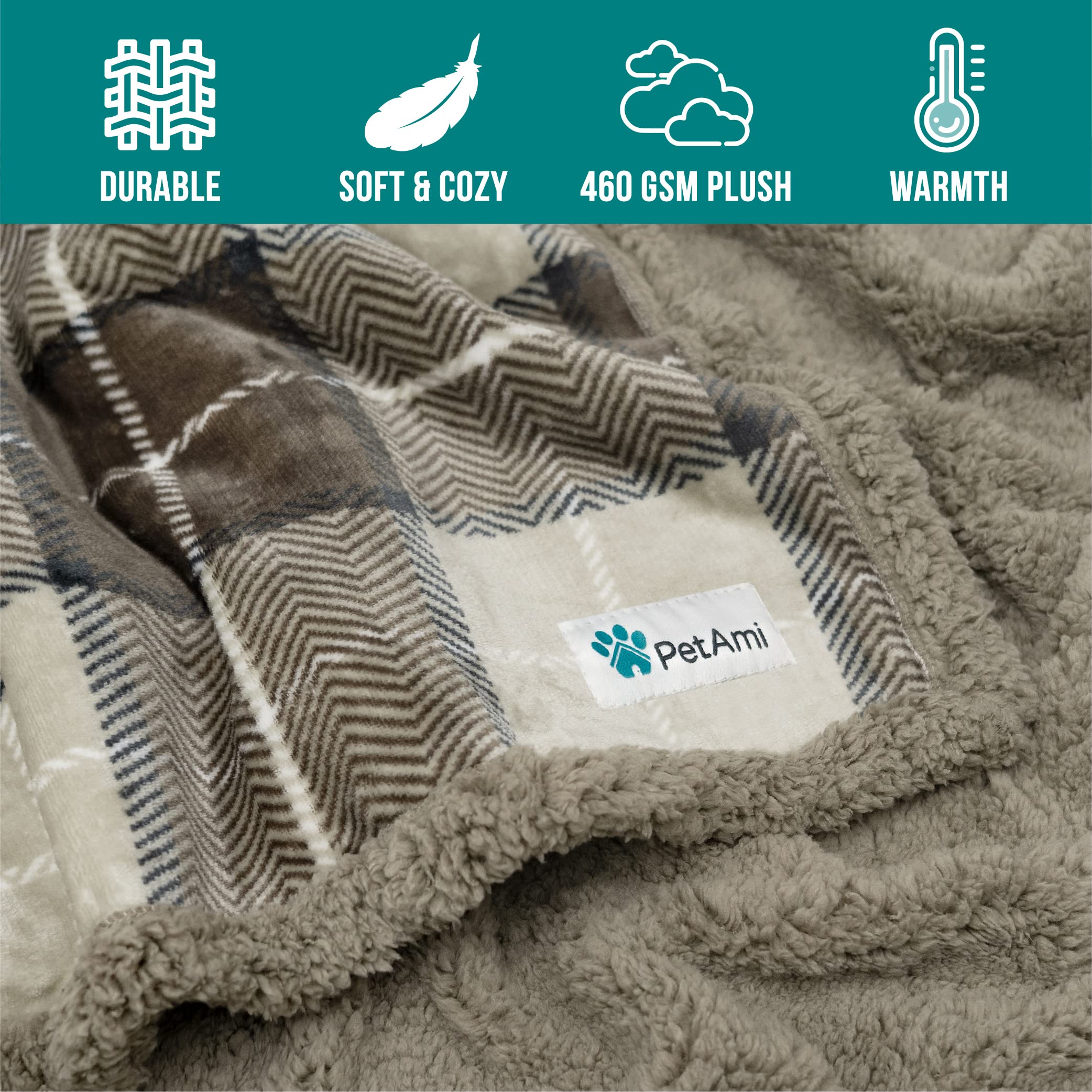 Manta de Perro PetAmi para Cama sofá: Manta para Mascotas de Sherpa Suave y acogedora, Forro Polar de Microfibra, Reversible, para Cachorros y Perros Grandes