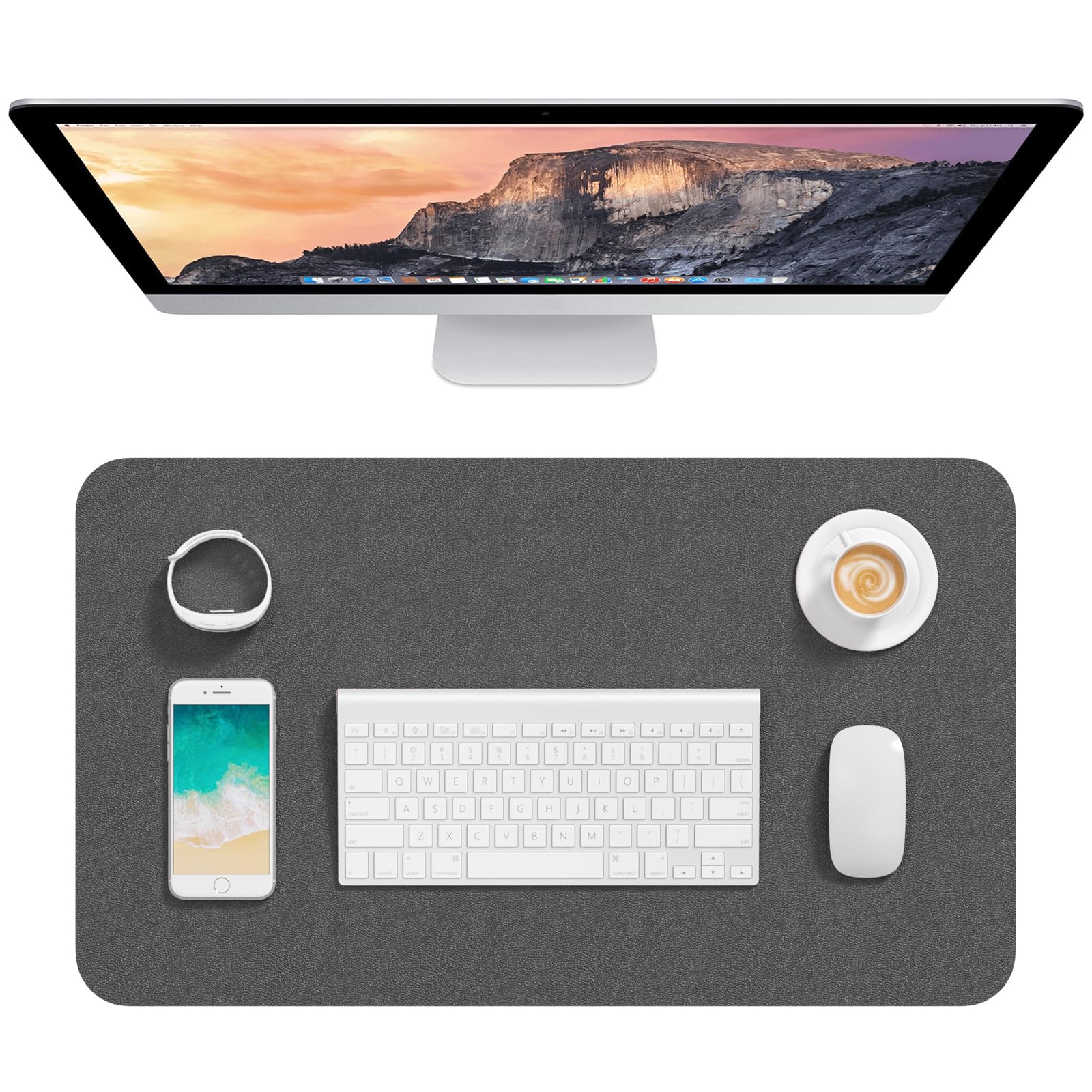 Hsurbtra Desk Pad, 23.6" x 13.8" PU Leather Desk Mat, M Extended Mouse Pad, Waterproof Desktop Blotter Protector, Non-Slip Ultra Thin Small Laptop Keyboard Writing Mat for Office Home, Dark Gray โ image 1