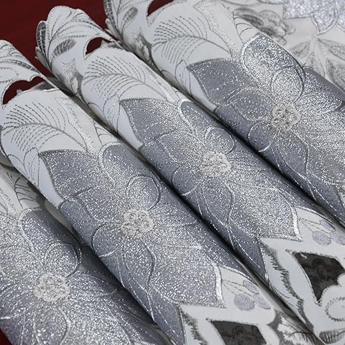 Miniatura 2 de Simhomsen Manteles individuales bordados de flor de pascua plateada para Navidad (13 x 19 pulgadas (juego de 6))