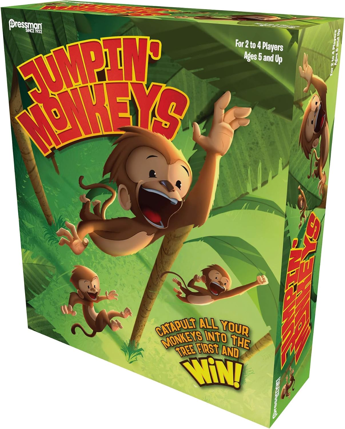 Pressman Jumpin' Monkeys: Catapult Your Monkeys Into The Tree to Win, Multi, 5"