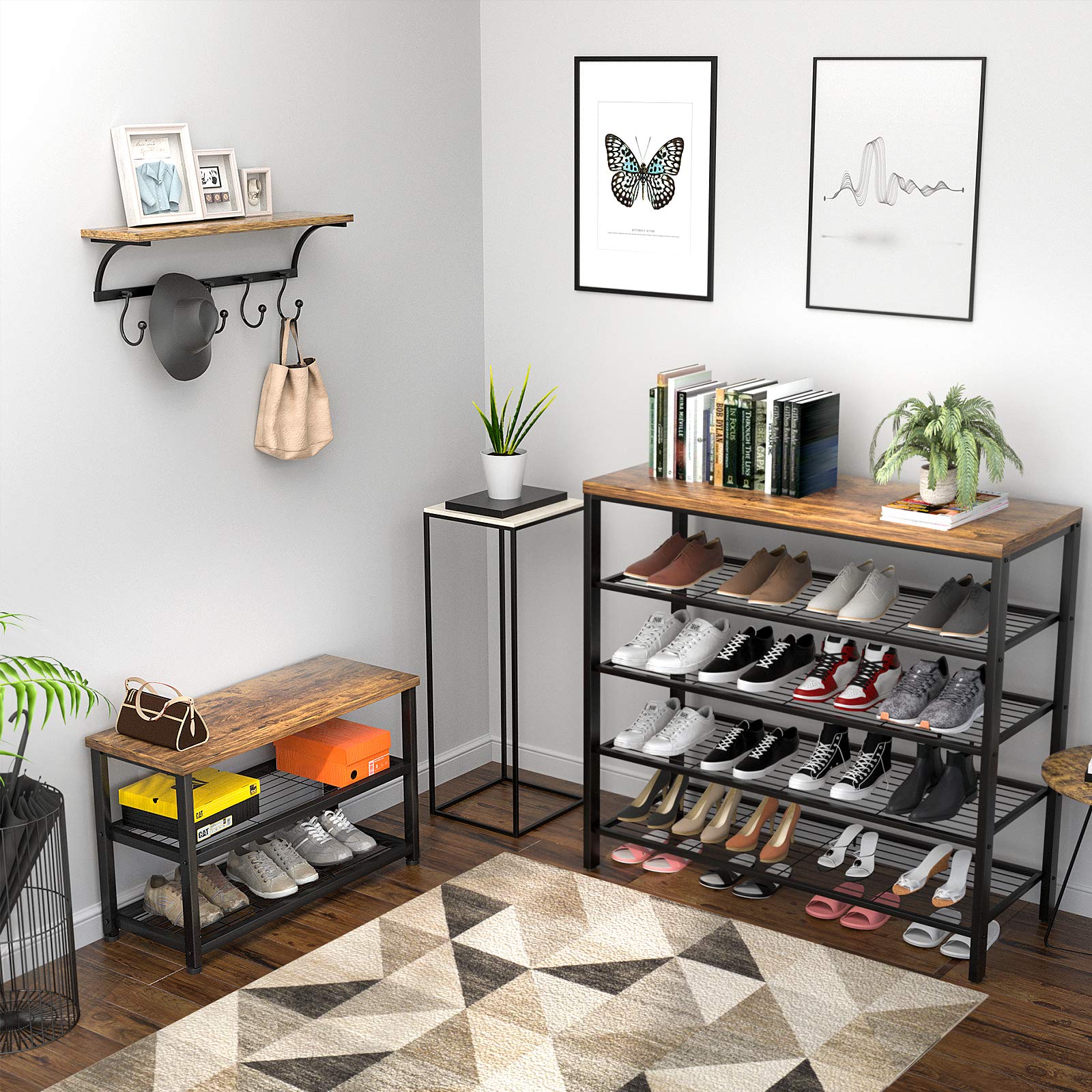 Homfio Shoe Rack, 3 Tier Shoe Rack Bench, Industrial Shoe Storage