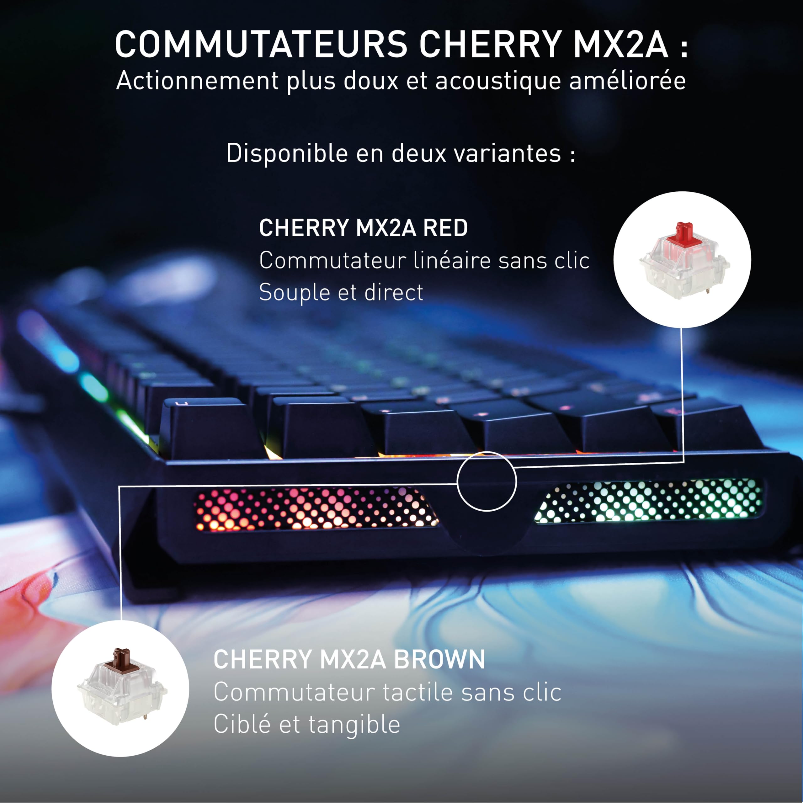 MX 3.1, clavier de jeu mécanique, disposition UK (QWERTY), rétro-éclairage RGB, boîtier alu, port USB-A, MX2A RED Switches, noir