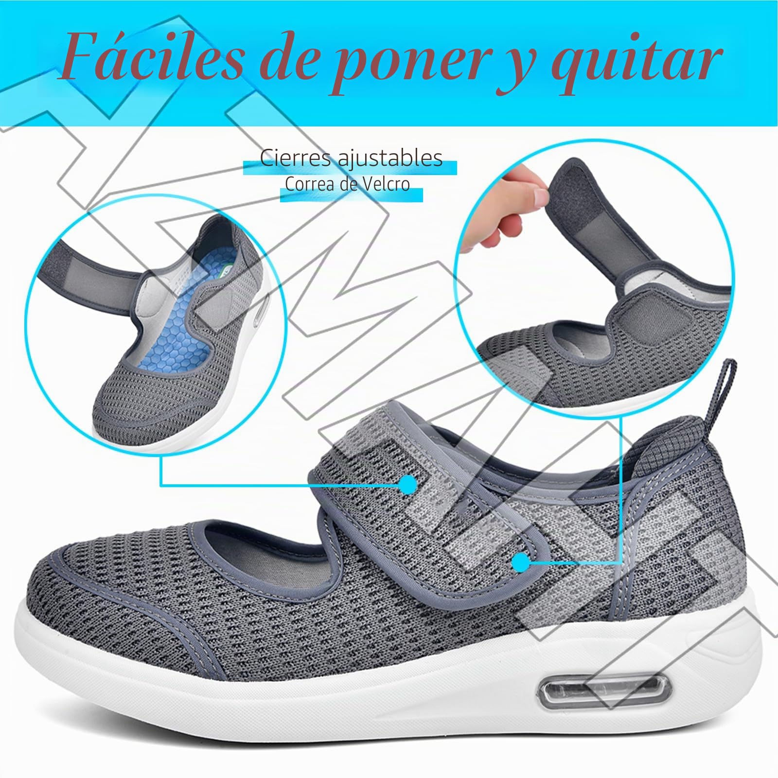 Zapatos pies Diabeticos Mujer Deportivas CuñA Interior Zapatos cómodos para juanetes Zapatillas Cómodas Ancho Especial ortopédicos Caminar ortopédicas Fascitis Plantar,Azul,39 EU