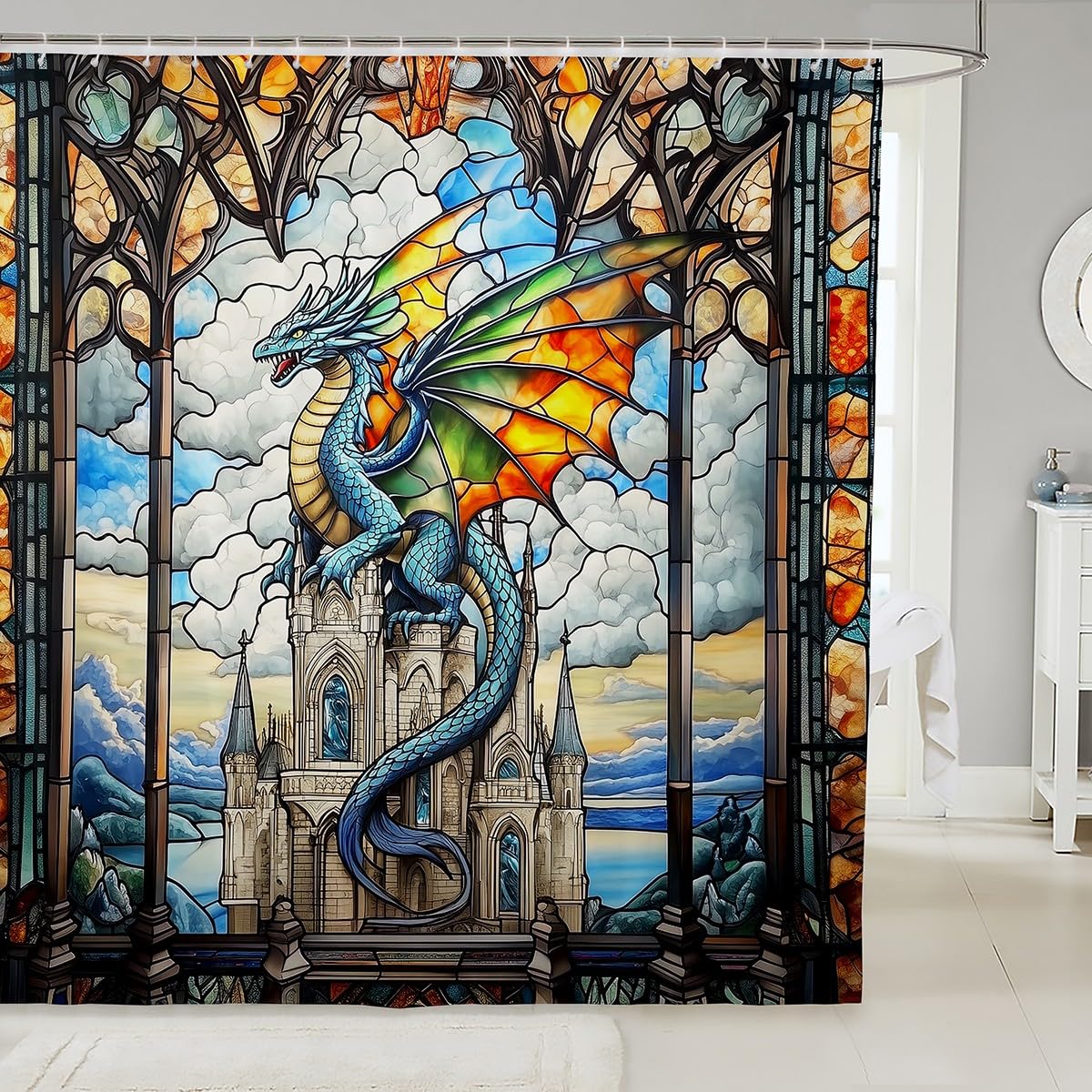 Rideau de douche pour enfants anti-éclaboussures motif dragon de conte
