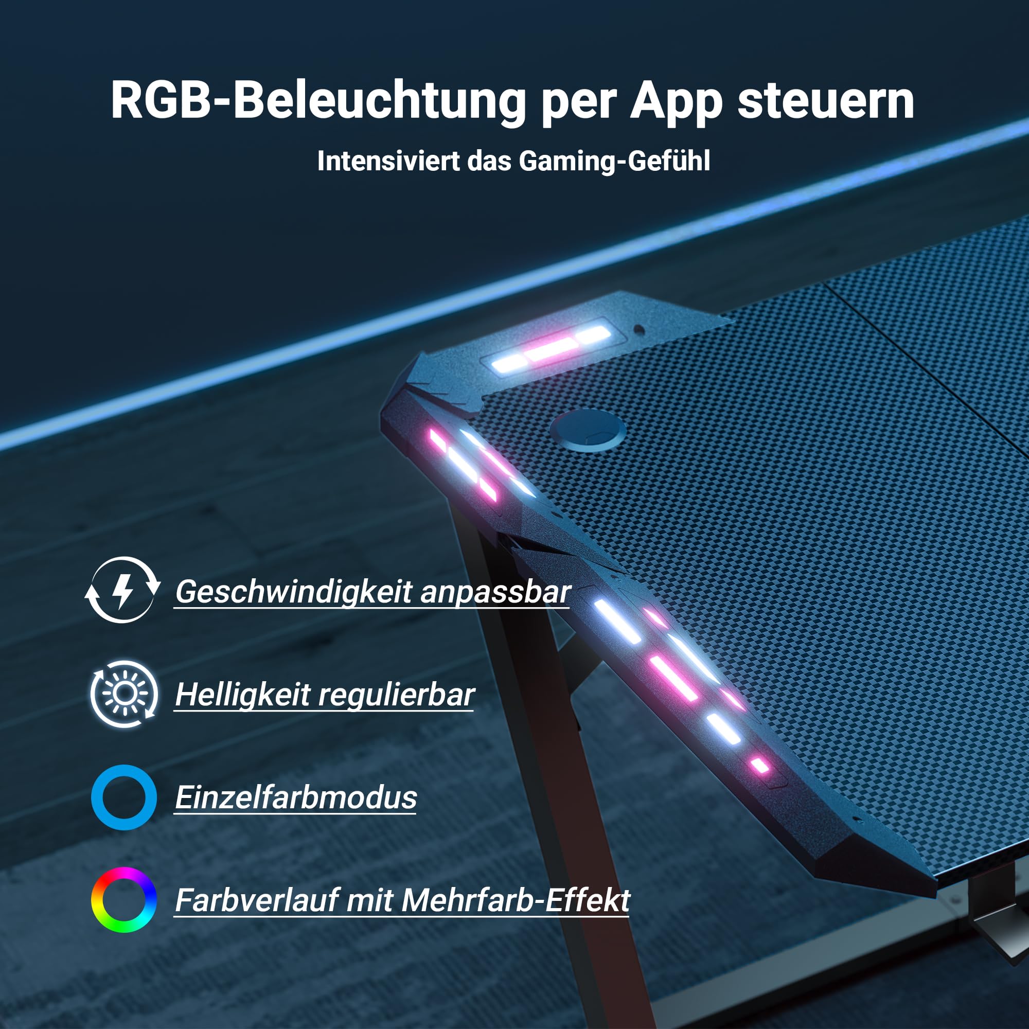 Claiks Gaming Tisch mit LED, 140 x 60 cm Gaming Schreibtisch Z-Frame, Ergonomischer Gamer PC Tisch mit Getränkehalter, Kopfhörerhaken, Stabiler Computertisch, Schwarz