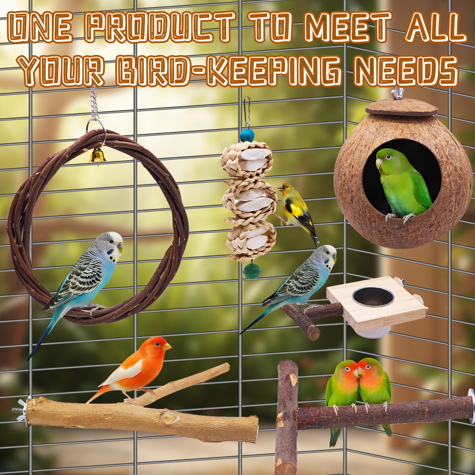 Natural Sichuan Pepper Birdcage Perch, Suitable for Conures, Cockatiels, Budgies, can Stand on Branches as Toys, Bird Swings, Bird feeders, Eight-Piece Natural Wood Birdcage Perch Set. - image 6