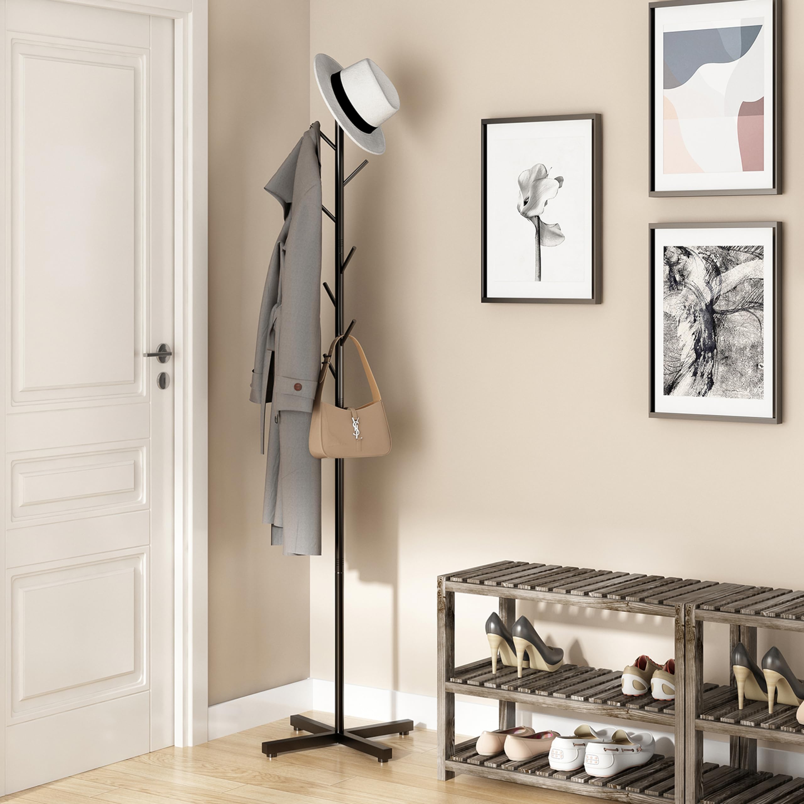 UNHO Eckgarderobe Aus Metall Mit Ablage – Freistehender Kleiderständer Für Flur, Schlafzimmer & Home Office