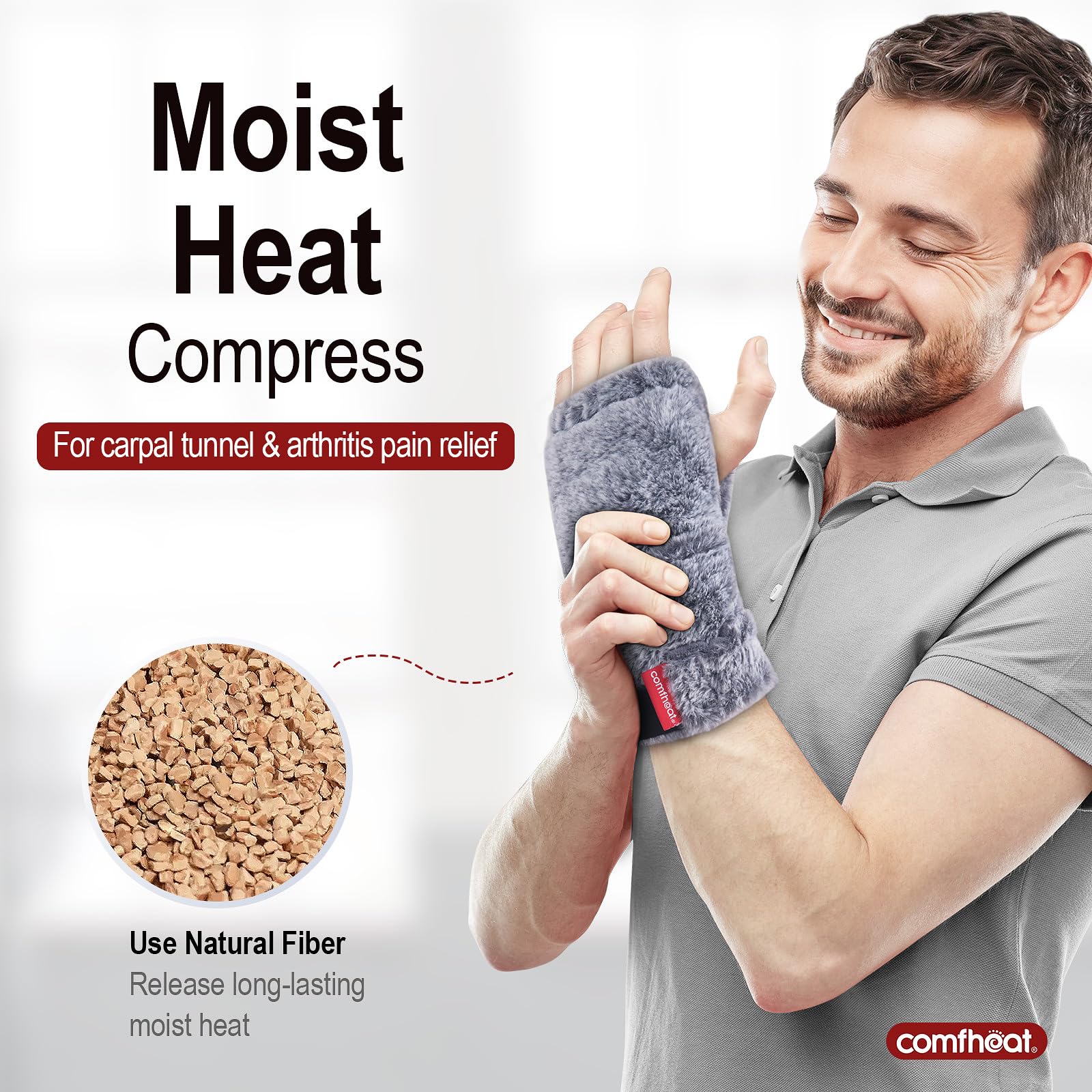 comfheat Microwavable Heated Mitten for Carpal Tunnel Relief, Moist Heat Therapy Hand Heating Pad for Arthritis Pain, Stiff Joints, Tendonitis, Natural Heating Glove for Women and Men