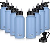 Vista 30 de HASLE OUTFITTERS Botella de agua aislada de 22 onzas, botella de agua de acero inoxidable de doble pared de boca ancha con tapa de popote y tapa
