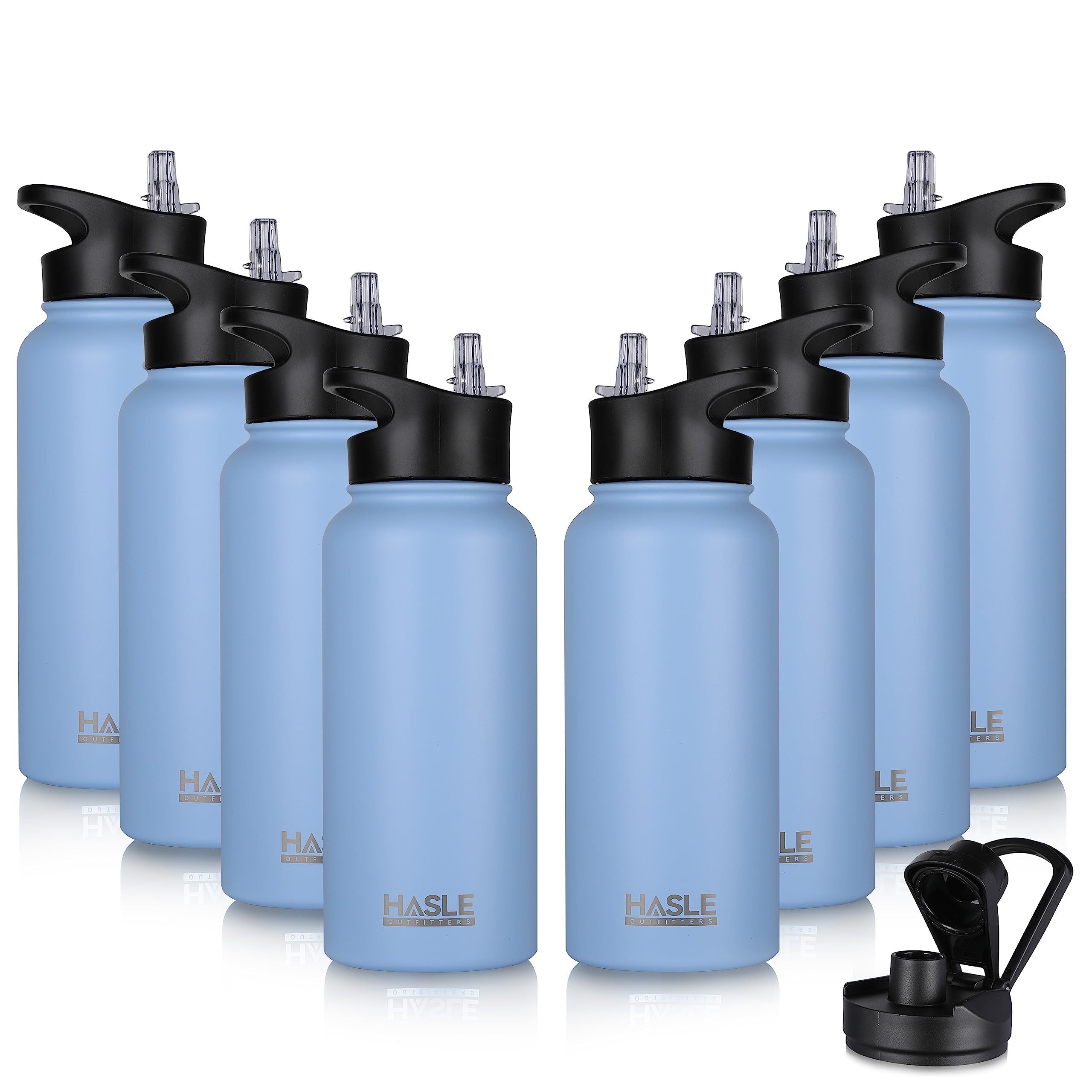 HASLE OUTFITTERS 32 oz Insulated Water Bottle Stainless Steel Double Walled Vacuum Sports Water Bottle with 2 Lids (Straw and Spout Lid) for Gym