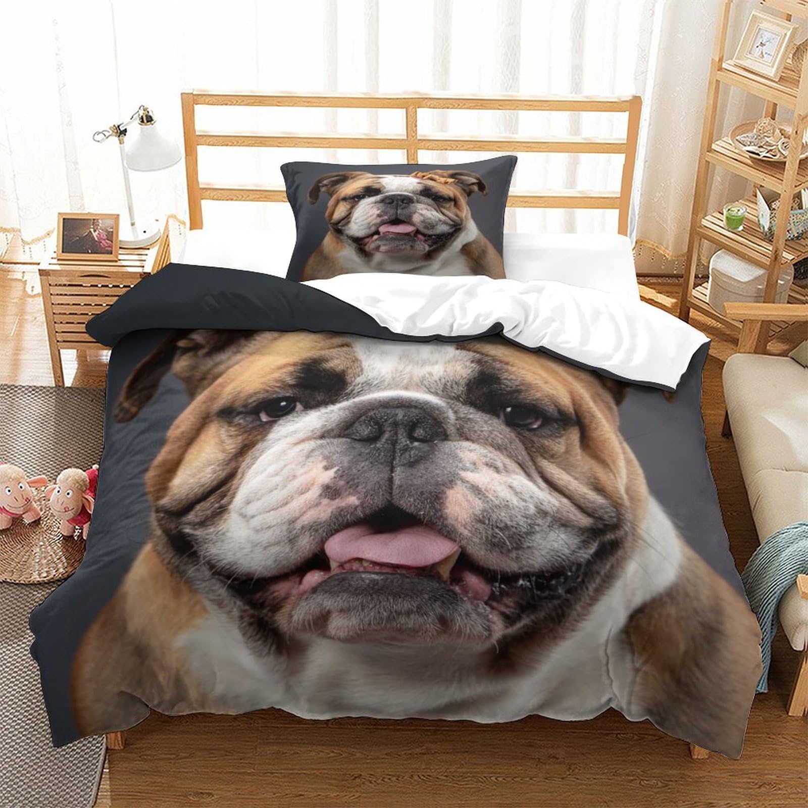 QDZHCPMYK Plump English Bulldog Duvet Cover Set 2 PCS Hotel Quality Quilt Cover Bedding Set Bed Covers with Pillowcases with Zipper Closure Ultra Soft Hypoallergenic Microfiber Single（135x200cm）