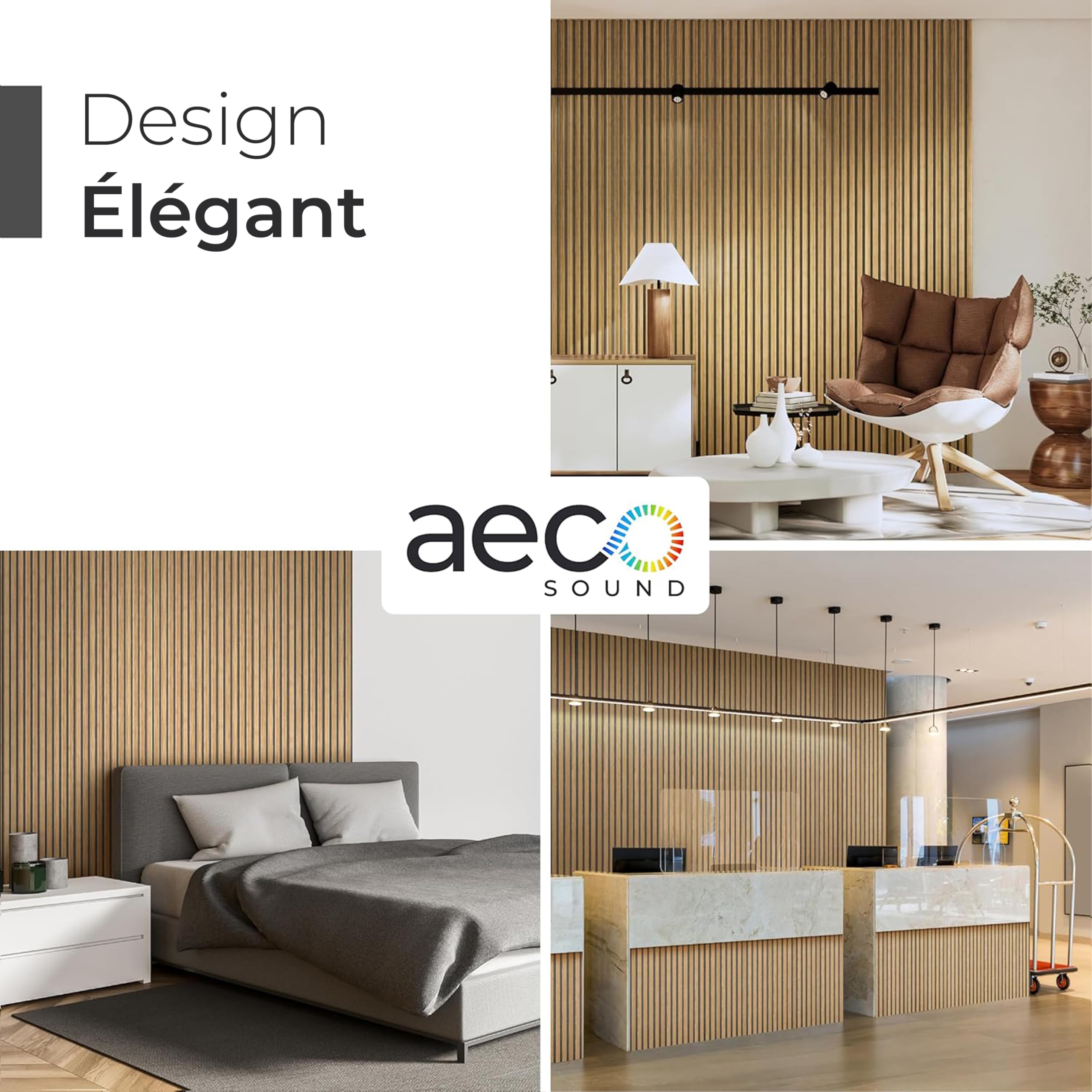 Panneaux Acoustiques en Bois | 4 Pièces, chaque 120x60cm | Placage en Bois Véritable (Chêne) & Feutre Acoustique (Gris) | Set de 4 = 2,88m² | Revêtement Mural, Isolation Phonique