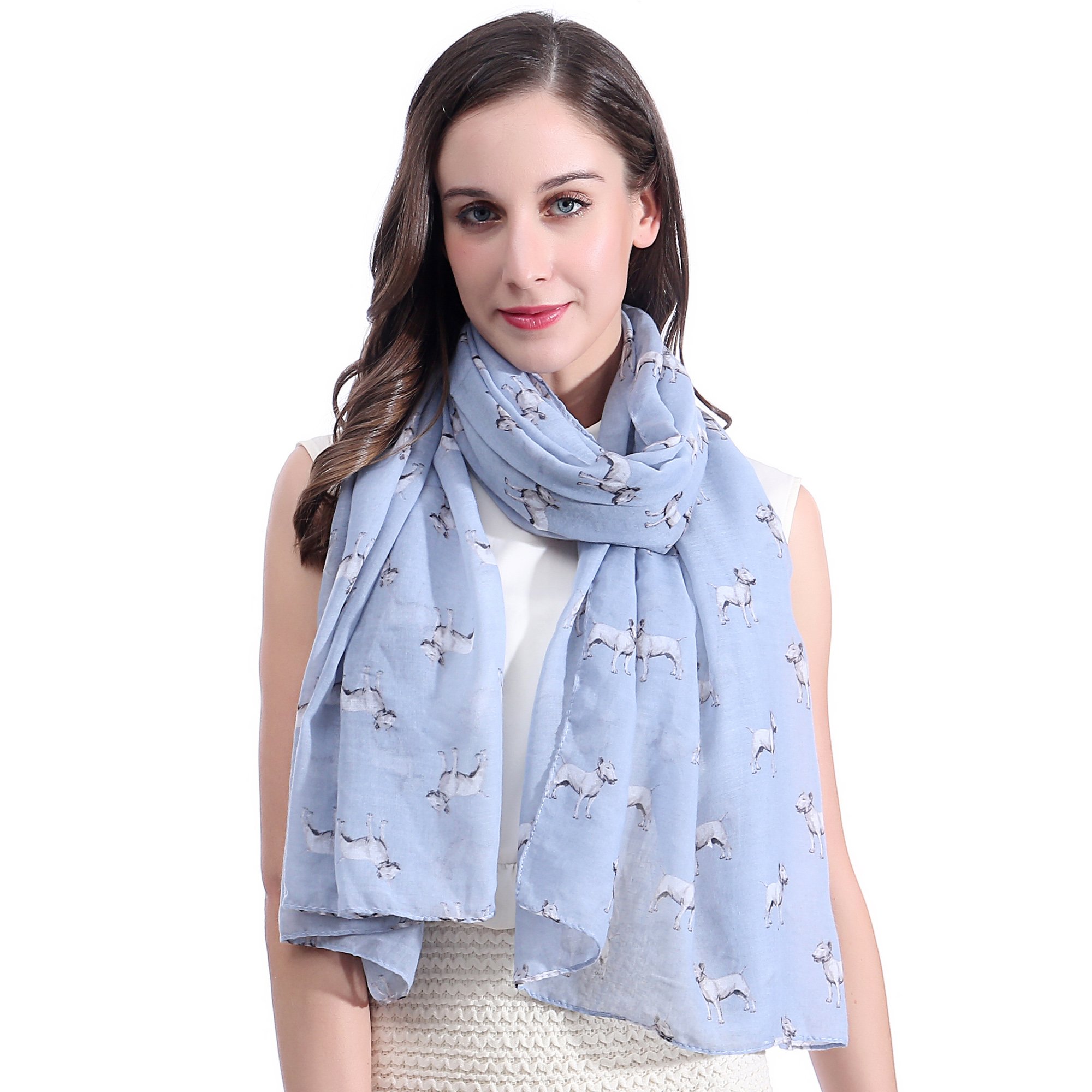 Lina & Lily Women's Light Blue Bull Terrier Dog Print Large Scarf Lightweight (Light Blue)(Size: 180Cm X 90Cm)