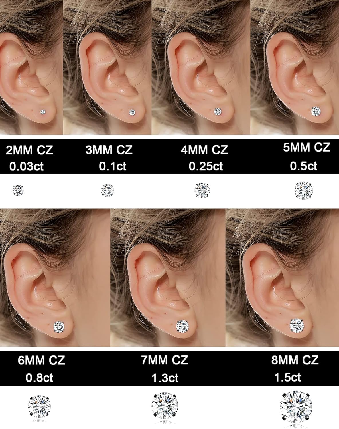 Tornito 7 Pairs 20G Stainless Steel Stud Earrings Round Cubic Zirconia Barbell Earring Set For Men Women 2MM-8MM Rose Gold Tone - Image 2