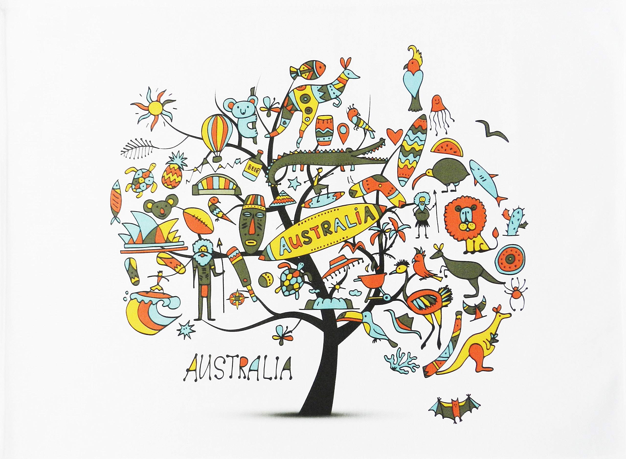 Half A Donkey Multicolour Tree Of Australia - Large Cotton Tea Towel