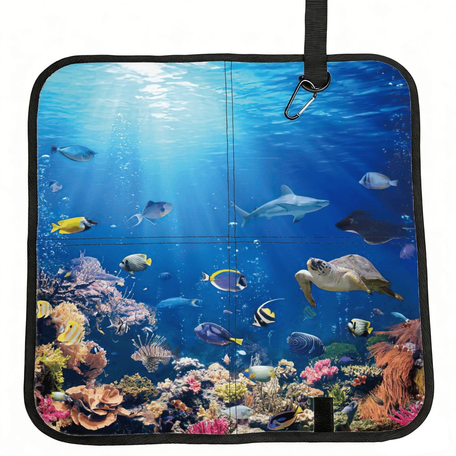 bghdfa Ocean Tropical Fish Turtle Shark Print Outdoor Sitting Mat Waterproof Oxford Cloth Seat Cushion Folding Foam Camping Seat For Picnic