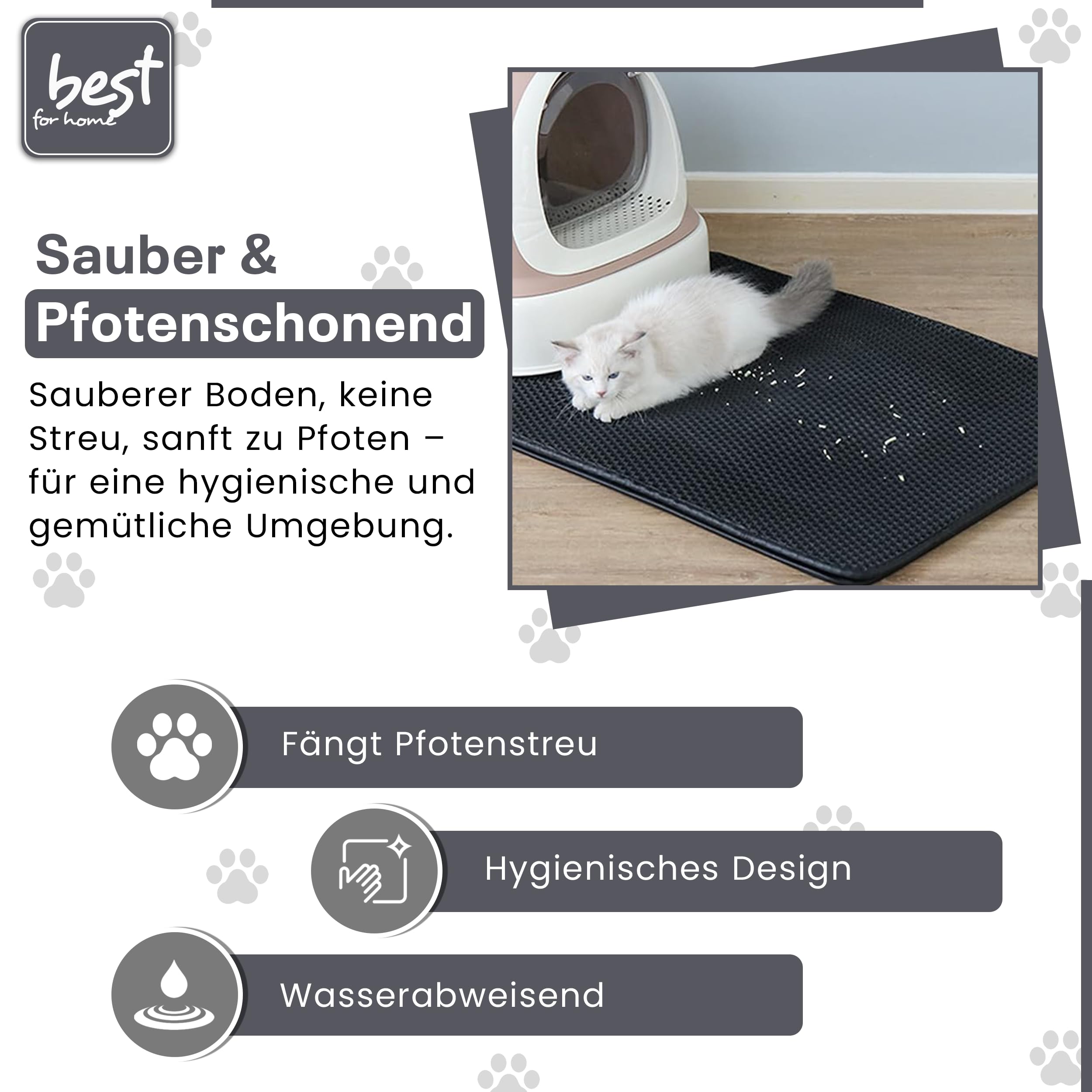 Katzenstreu Matte 60x45 cm | Matte für Katzenklo | Fängt Streu & Staub von den Pfoten auf | Katzenklo Matte | Robust & Leicht zu Reinigen – Schwarz katzenmatte