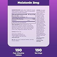 Vista 4 de Natrol Melatonina 3 mg, suplemento dietético con sabor a fresa para un sueño reparador, 150 tabletas de disolución rápida, suministro para 150 días