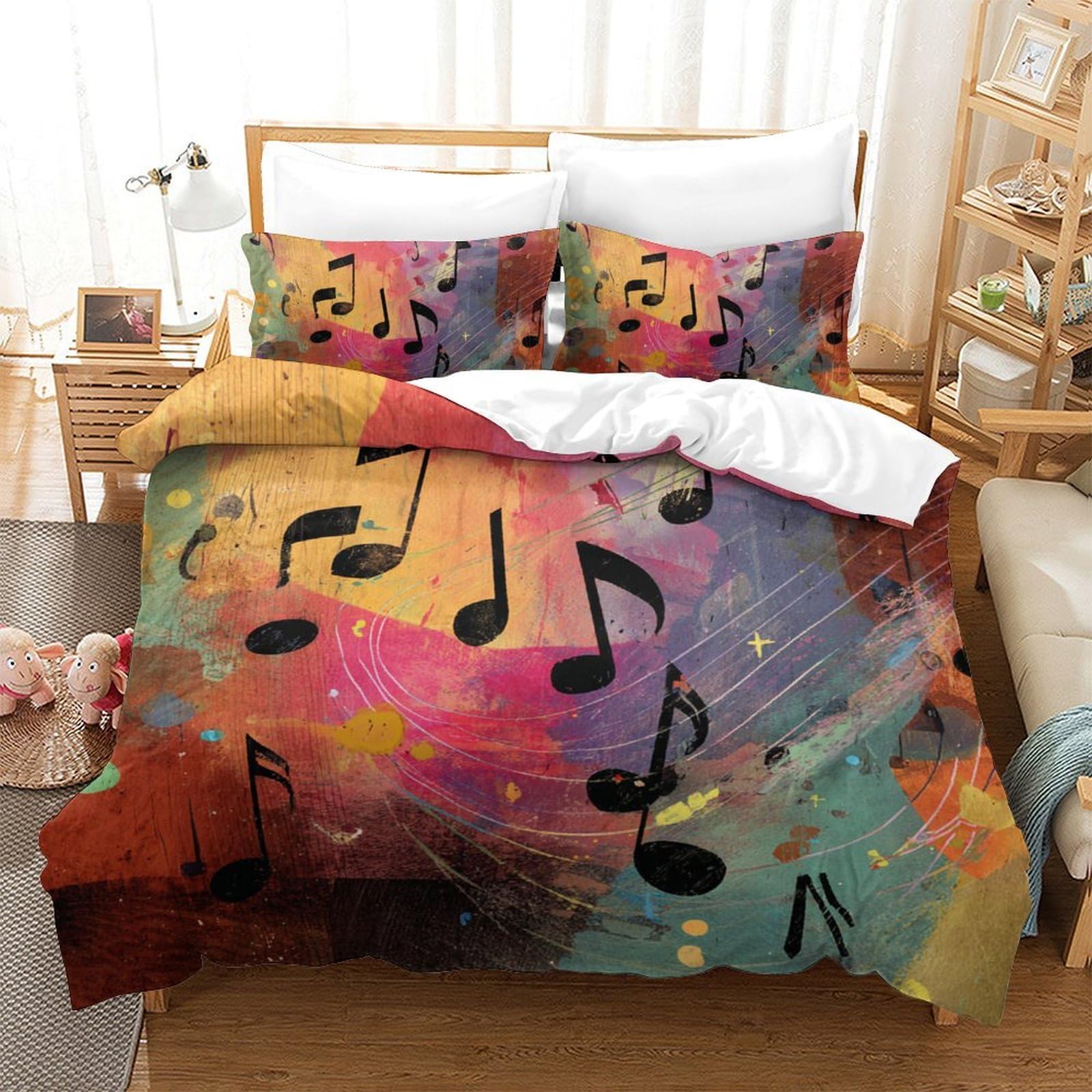 Housse de couette notes de musique 3D en coton parure de lit Super King 260x220cm