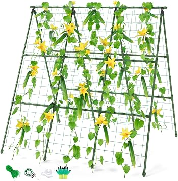 Miory Cucumber Trellis, 48"x48" A-Frame Trellis for Raised Bed, Garden Trellis for Climbing Plants Outdoor, Plant Support for Vegetables Vines