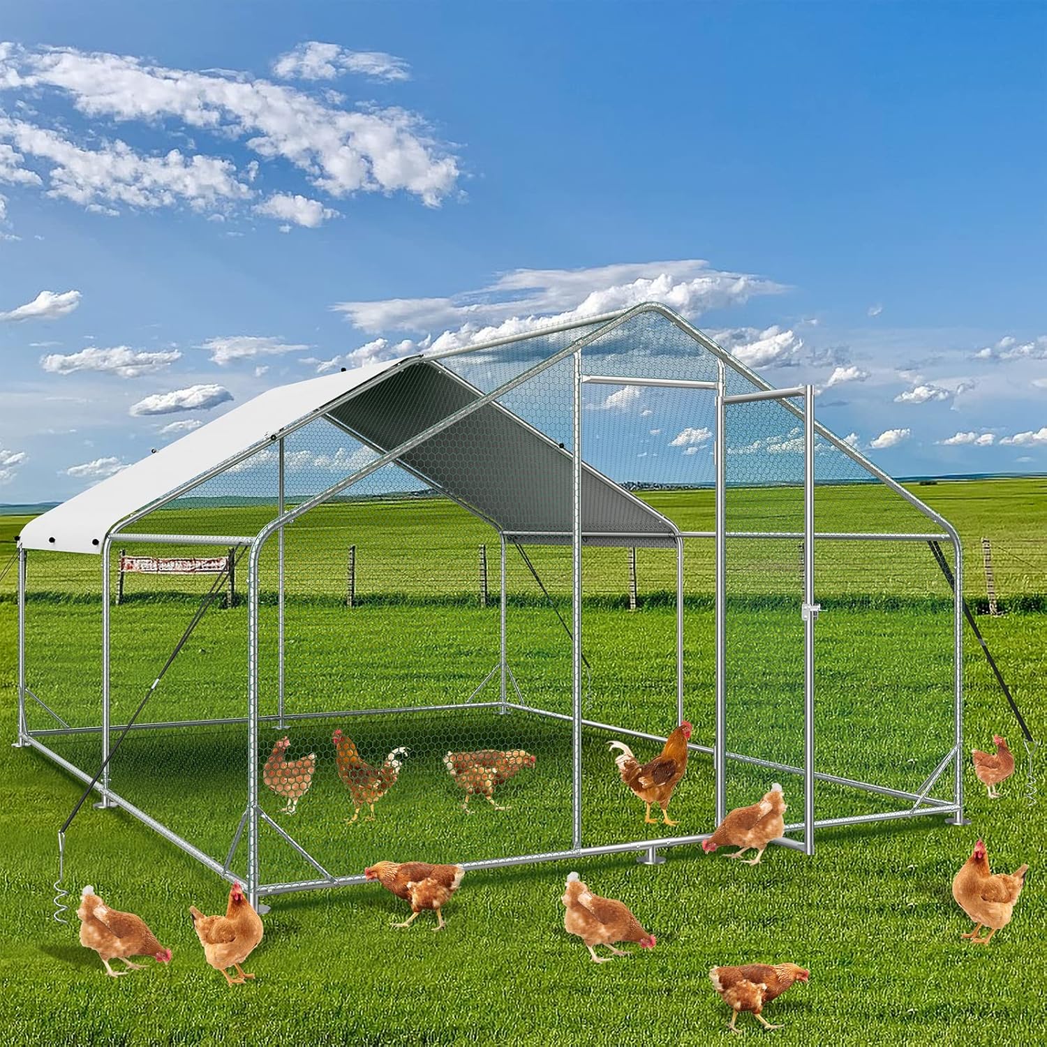 Lyromix Large Metal Chicken Coop with Run,Walkin Poultry