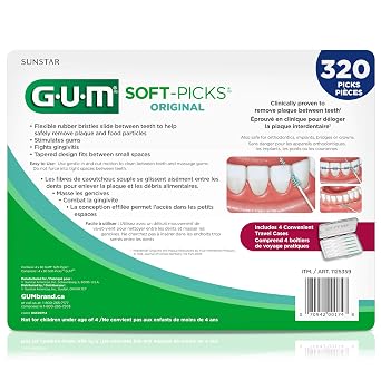 GUM Soft-Picks Original Interdental Picks, 320 Count | Soft bristles, Easy-to-Use Pick, Safe for braces & bridges, Latex & wire free, Plastic carry case included, Disposable picks