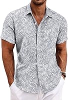 Vista 9 de COOFANDY Camisas de lino para hombre de manga corta, camisas casuales con botones para hombre, camisa de playa de verano, camisa para boda