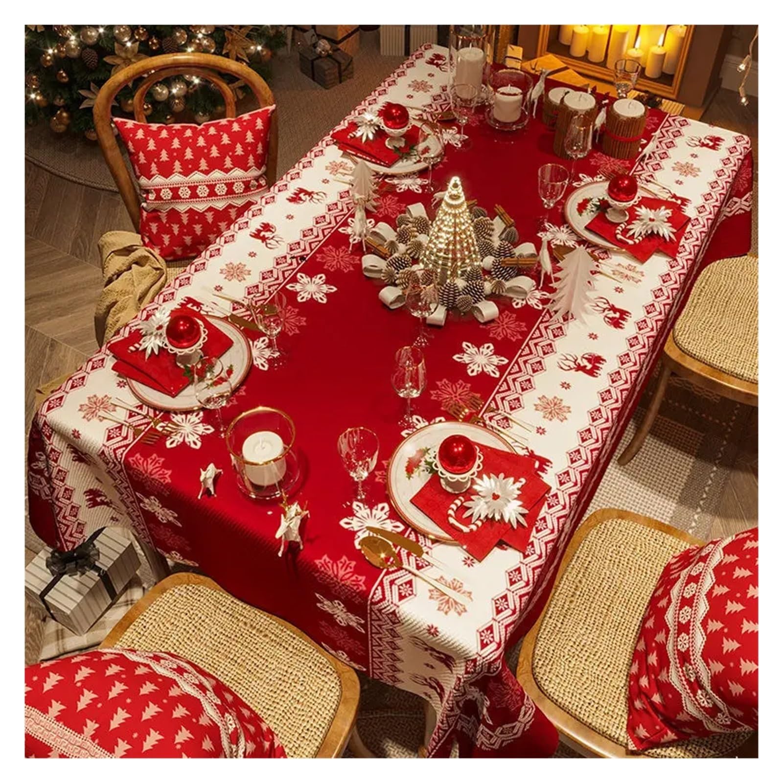 LYHYDMA christmas table cloth Red New Year Festive Christmas Tablecloth Kitchen Dining Table Party Tea Table Mat Home Decor Washable Dustproof Tablecloth For party, decoration(5,90x150cm 35x59inch)
