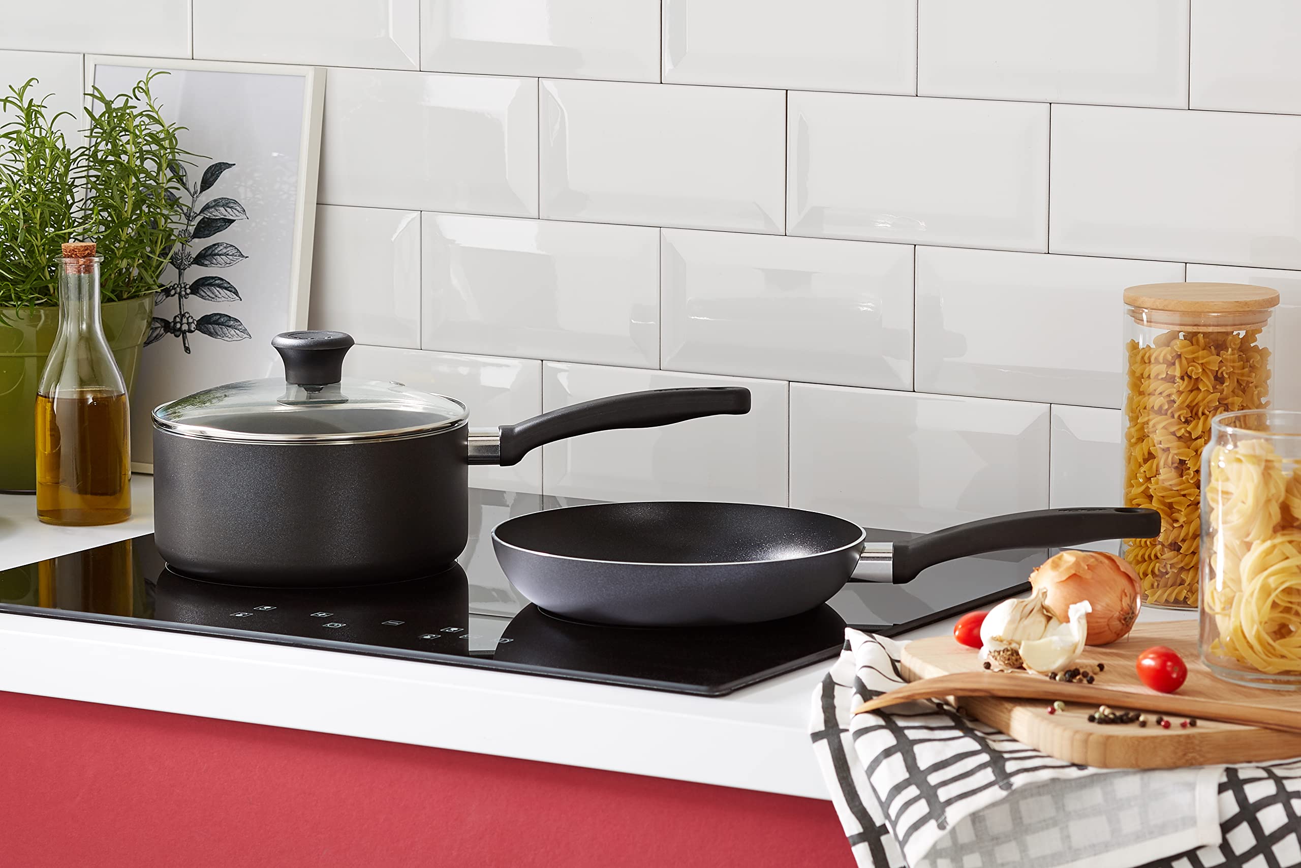 Tefal B372S544 5 Piece, Essential, Pots and Pans Set, Black, Aluminium