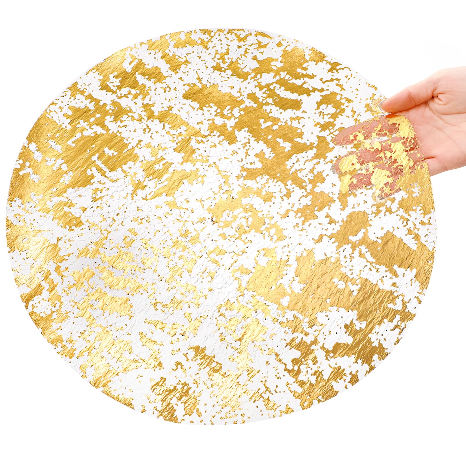 ZAVOOS 100 manteles individuales dorados desechables redondos de aluminio de 33 cm a granel, de malla metálica prensada, para decoración del hogar, mesa de comedor, fiesta de cumpleaños, boda
