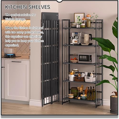 Miniatura 4 de 4NM Estantería plegable de 5 niveles sin montaje, estantes de almacenamiento plegables de 59.4 pulgadas de alto, estantes de almacenamiento vintage,