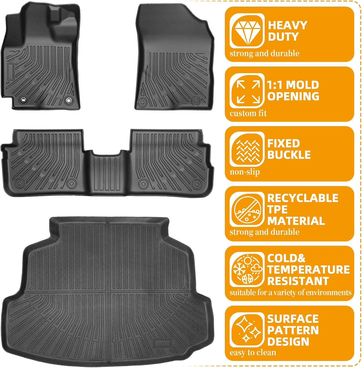 Floor Mats for Toyota Corolla 2009 2010 2011 2012 2013, for Corolla Standard,LE,S XLE,XRS,L,LE/S Special Edition Floor Mats, Front Rear Mats &Cargo Mat, TPE Anti-Slip Summer Winter Car Accessories