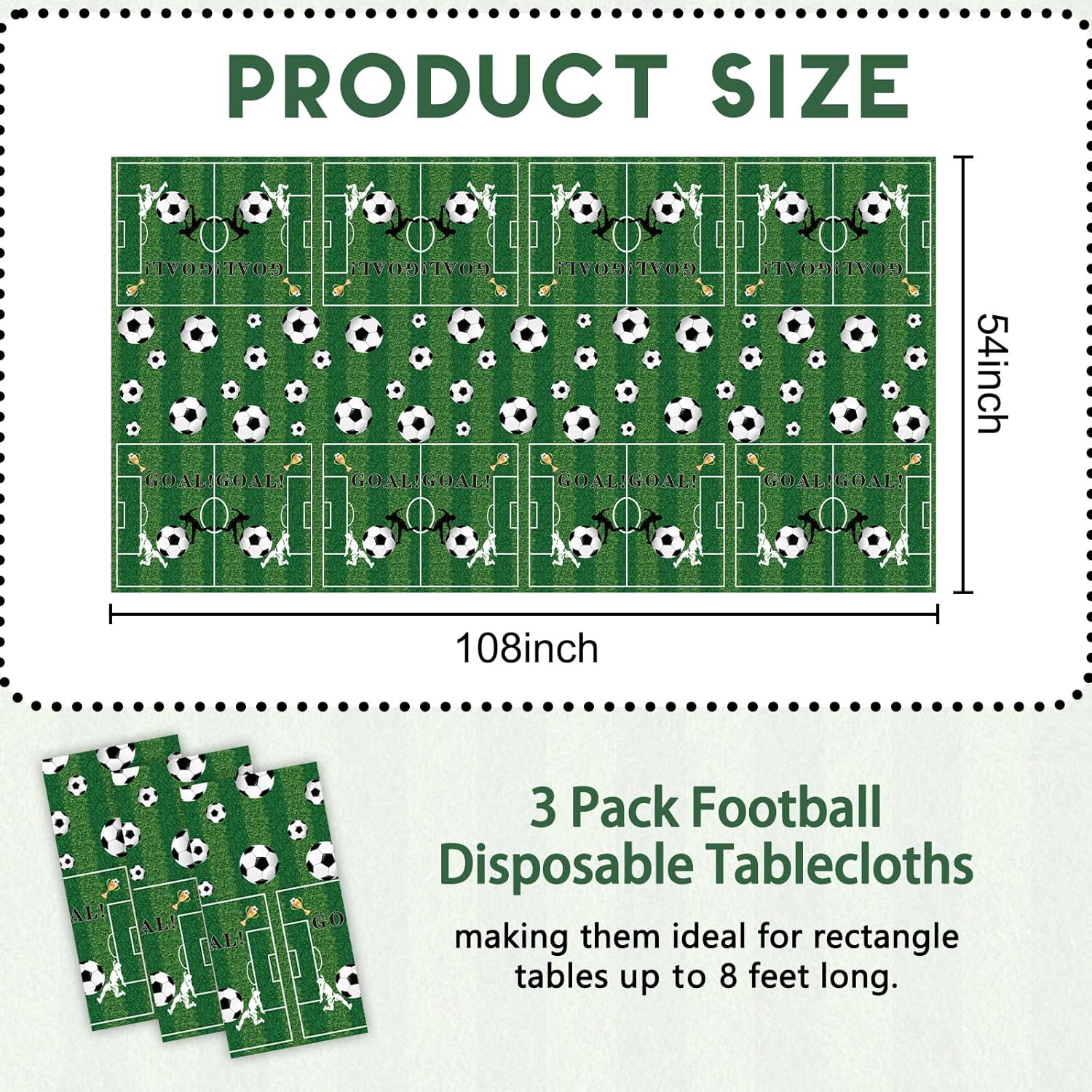 3Pcs Soccer Party Tablecloth, Soccer Themed Birthday Plastic Table Cover Disposable for Soccer Party Decorations, 108 * 54 Inch