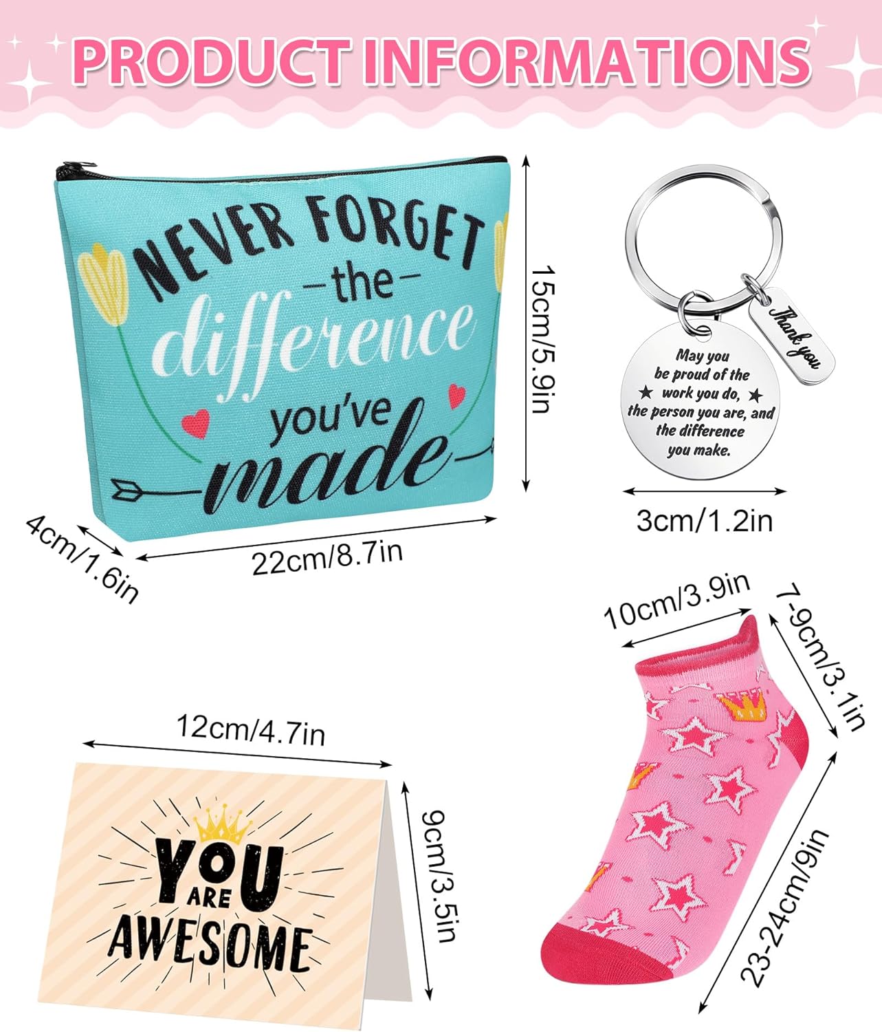 Set of 48 Best Team Gifts for Women Bulk Novelty Appreciation Favors Inspirational Keychians Cards Socks Cosmetic Bags for Employee Social Wokers Volunteers Thank You Gift Basket Stuffer - Image 3