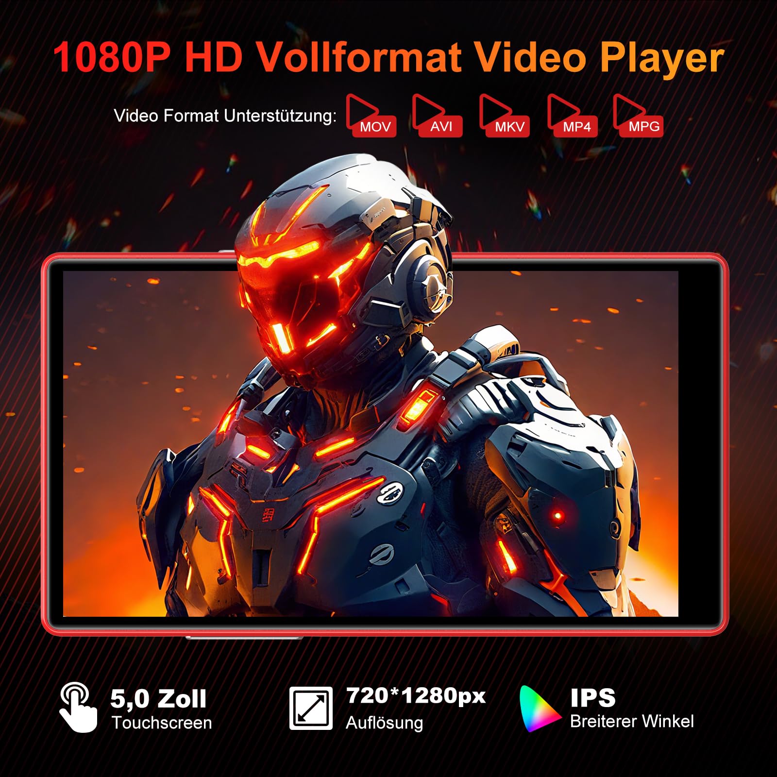 160GB MP3 Player mit Bluetooth und WiFi, Oilsky 5" HD MP4 Player mit Spotify, Audible, Amazon Music, Deezer, Musik-Player Android 13 mit Touchscreen und Lautsprecher