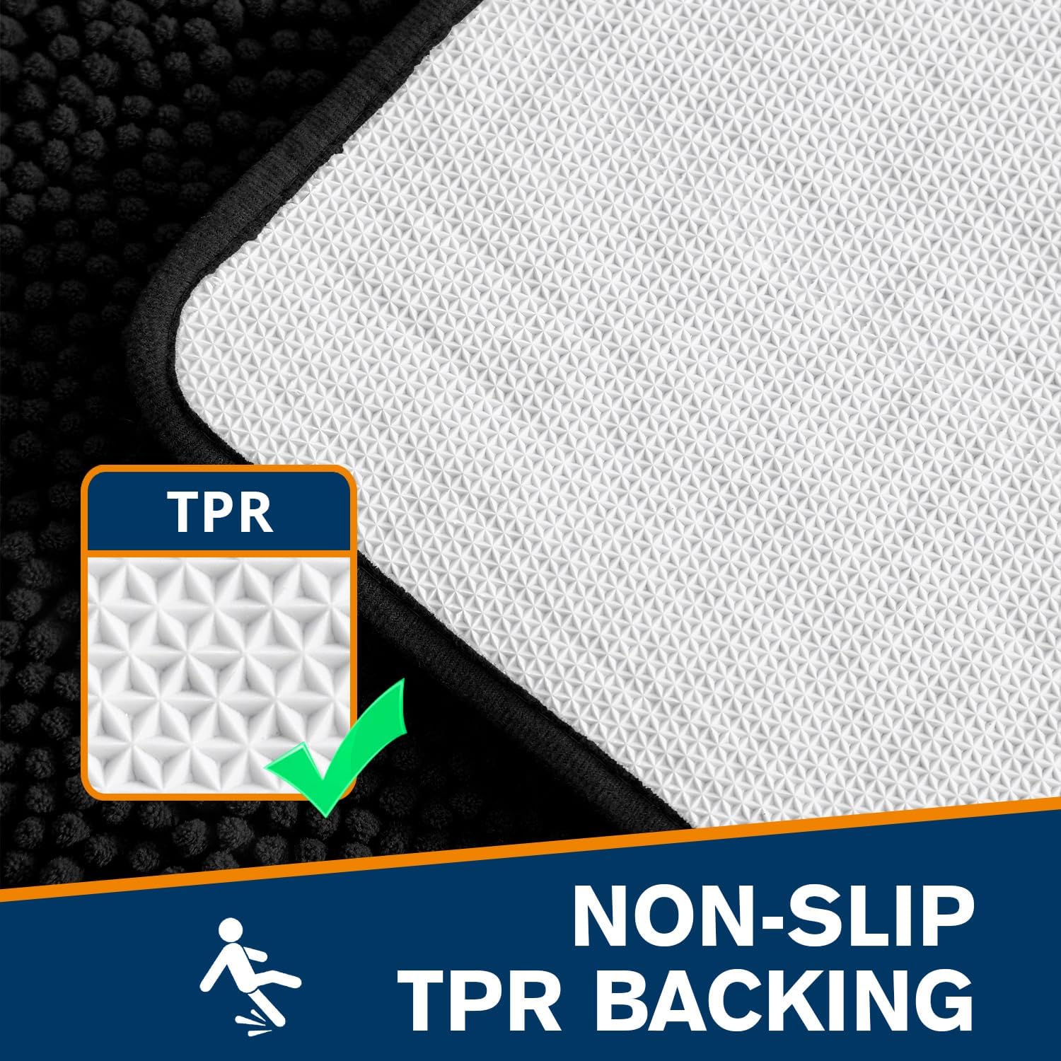 Black Bathroom Rugs 17"x24" - Plush Chenille Non-Slip Bath Mat - Absorbent, Washable, Soft and Thick Decor for Shower, Sink, Kitchen, Tub, Home Accessories - Image 5