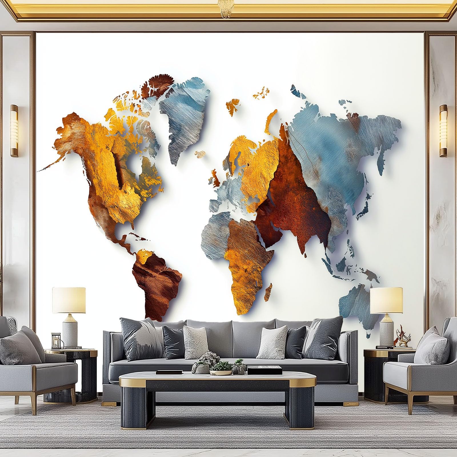 Générique Tapeta ścienna sypialnia akwarela mapa świata 400 x 280 cm, plakat ścienny obrazy gobelin, biały salon pokój dziecięcy tło ściana panoramiczna tapeta