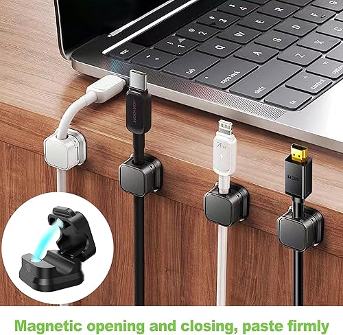 Miniatura 5 de Paquete de 12 clips magnéticos para cables, soporte ajustable para cables de escritorio y organizador de cables para el hogar, oficina, automóvil,