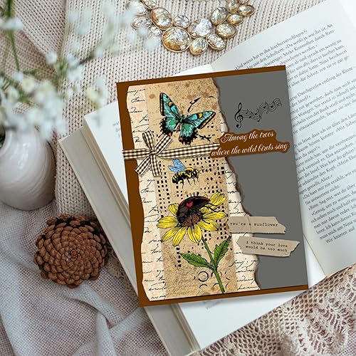 Miniatura 6 de INFUNLY Sellos transparentes de flores de pájaros retro para hacer tarjetas, insectos y sellos de texto, sellos de silicona transparente, sello de