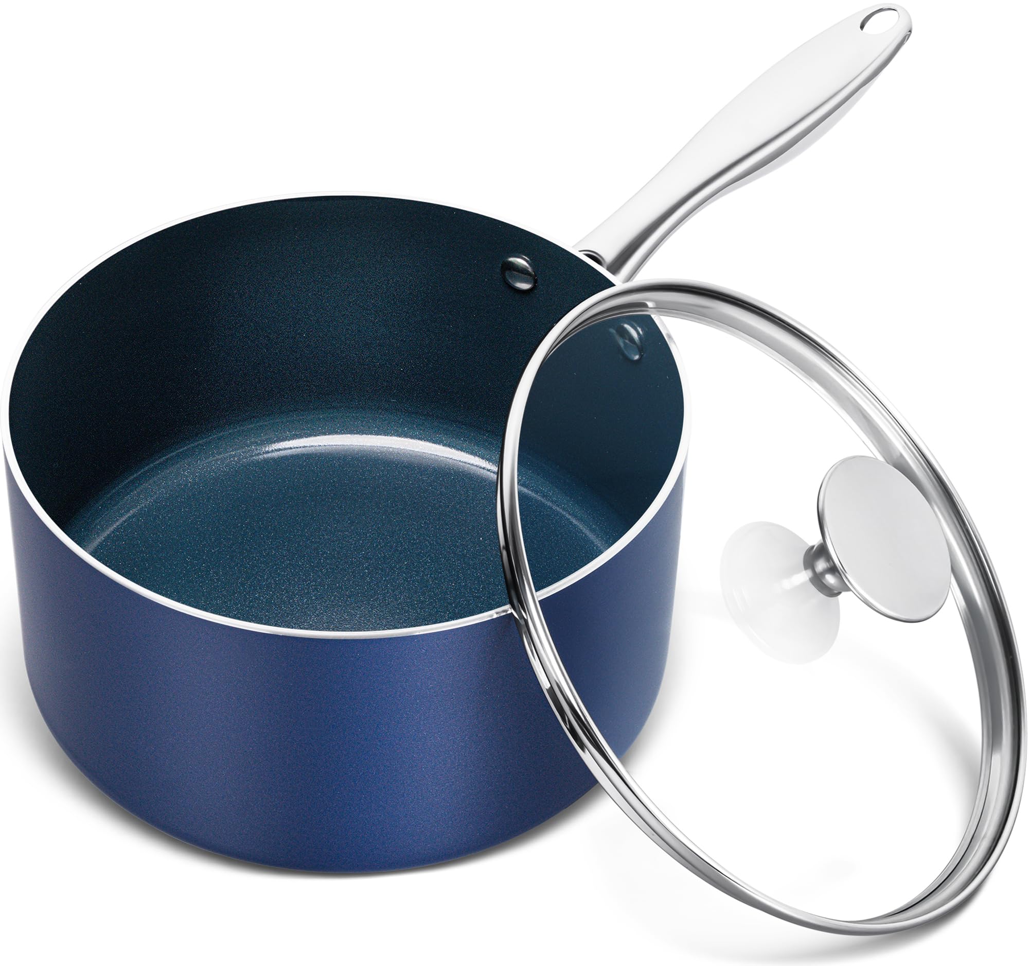 3 Quart Saucepan with Lid, Nonstick Ceramic Sauce Pan with Stainless Steel Handle, 3 Qt Saucepan with Lid Induction Compatible, Oven Safe, Blue