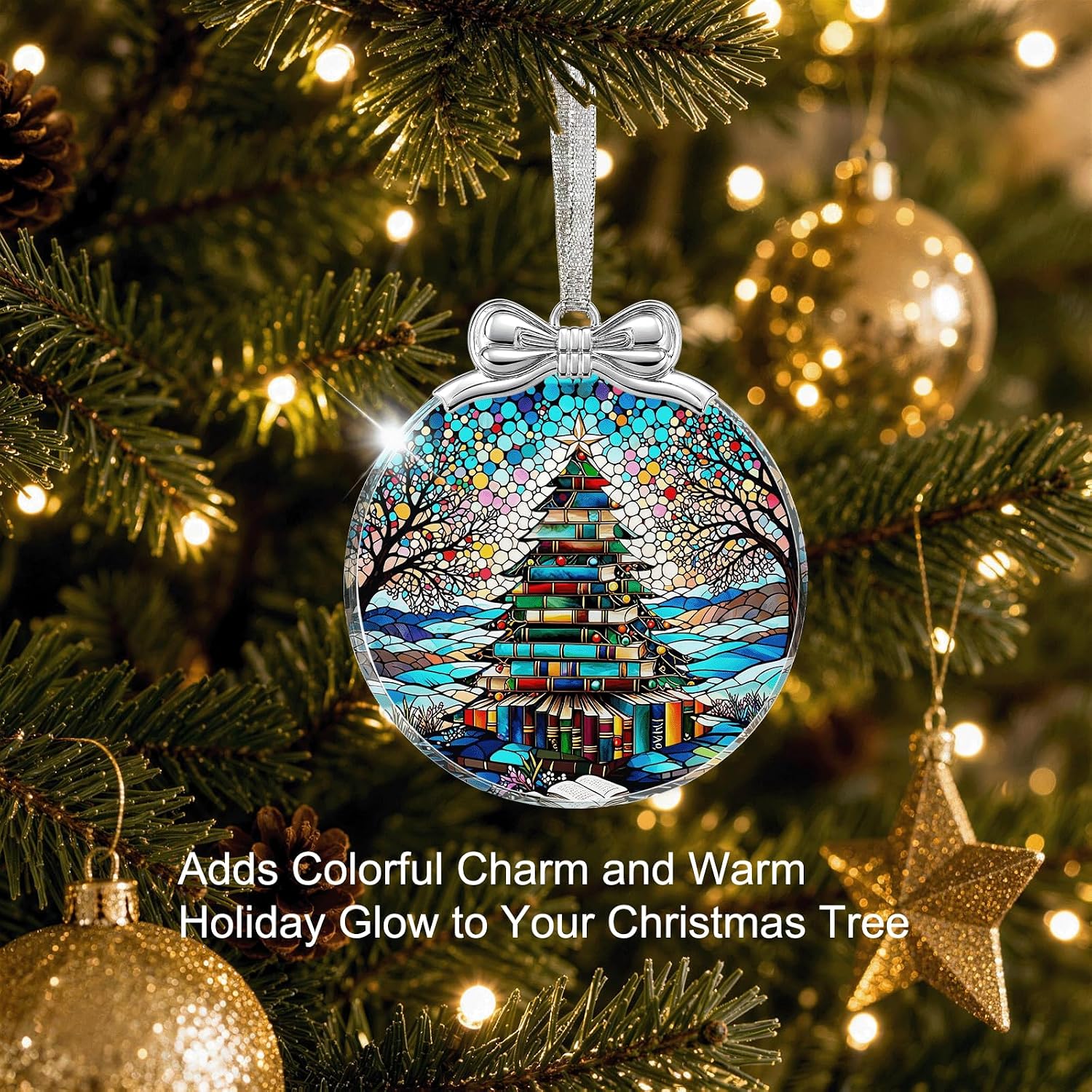 Book Tree Christmas Ornament Unique 2026, Book Lover Gift Glass