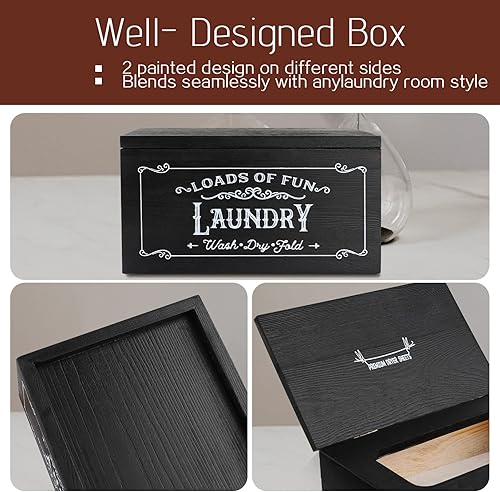 Miniatura 7 de Soporte de hojas para secadora, dispensador de madera con tapa con bisagras para hojas suavizantes de tela, caja de almacenamiento de contenedores