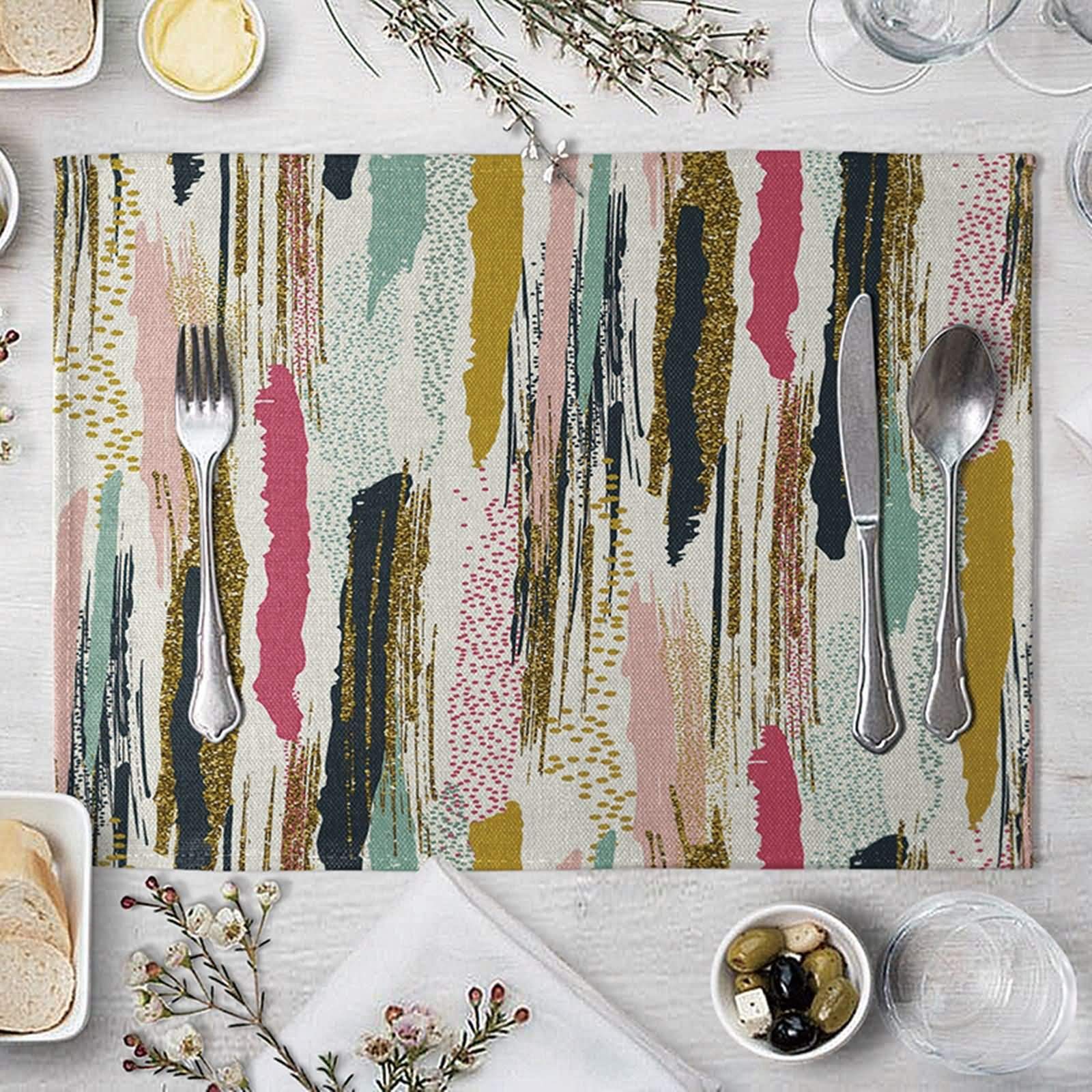 Homxi Dining Table Placemats Set of 4,40 x 30CM / 15.7" x 11.8",Cotton and Linen Placemats Washable Stripe Pattern Dining Table Placemats Modern Mutilcolor