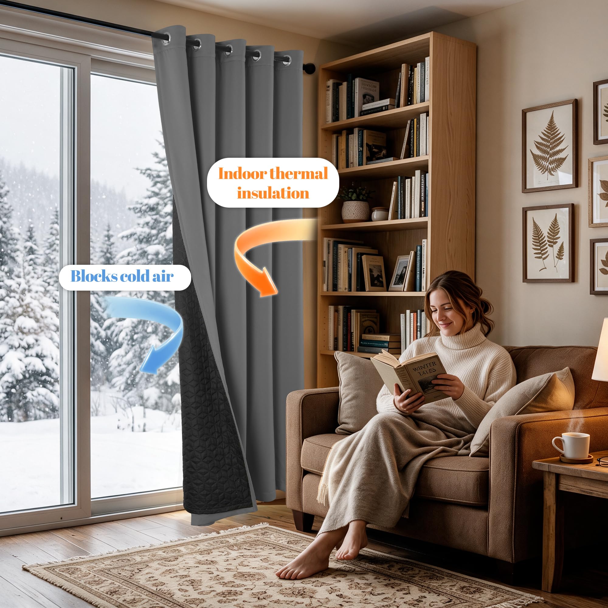JIUZHEN Doppellagige Blickdicht Vorhang Gegen Kälte und Hitze, H260xB140cm