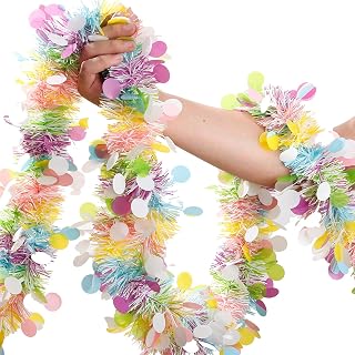 50Ft Glitter Easter Tinsel Garland - Pink Yellow Blue Green White Spring Egg Decor for Trees, Mantles, Parties Indoor Outdoor