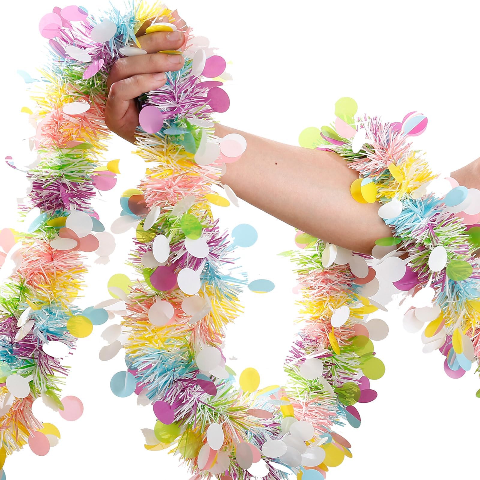 Easter Garland Decor,6.5Ft Glitter Tinsel Spring Garland Decorations for Tree Mantle Bedroom Office Classroom Party Indoor Outdoor Holiday Home（Colorful）